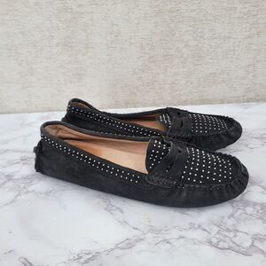 Coach Nixie Black Suede Loafers with Studded Detail Driving Mocs